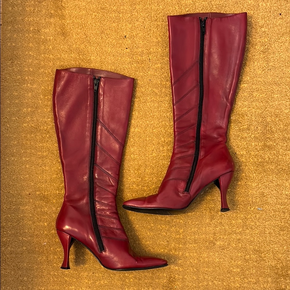Sleek Red Aldo Knee-High Heeled Boots (EUR 39)